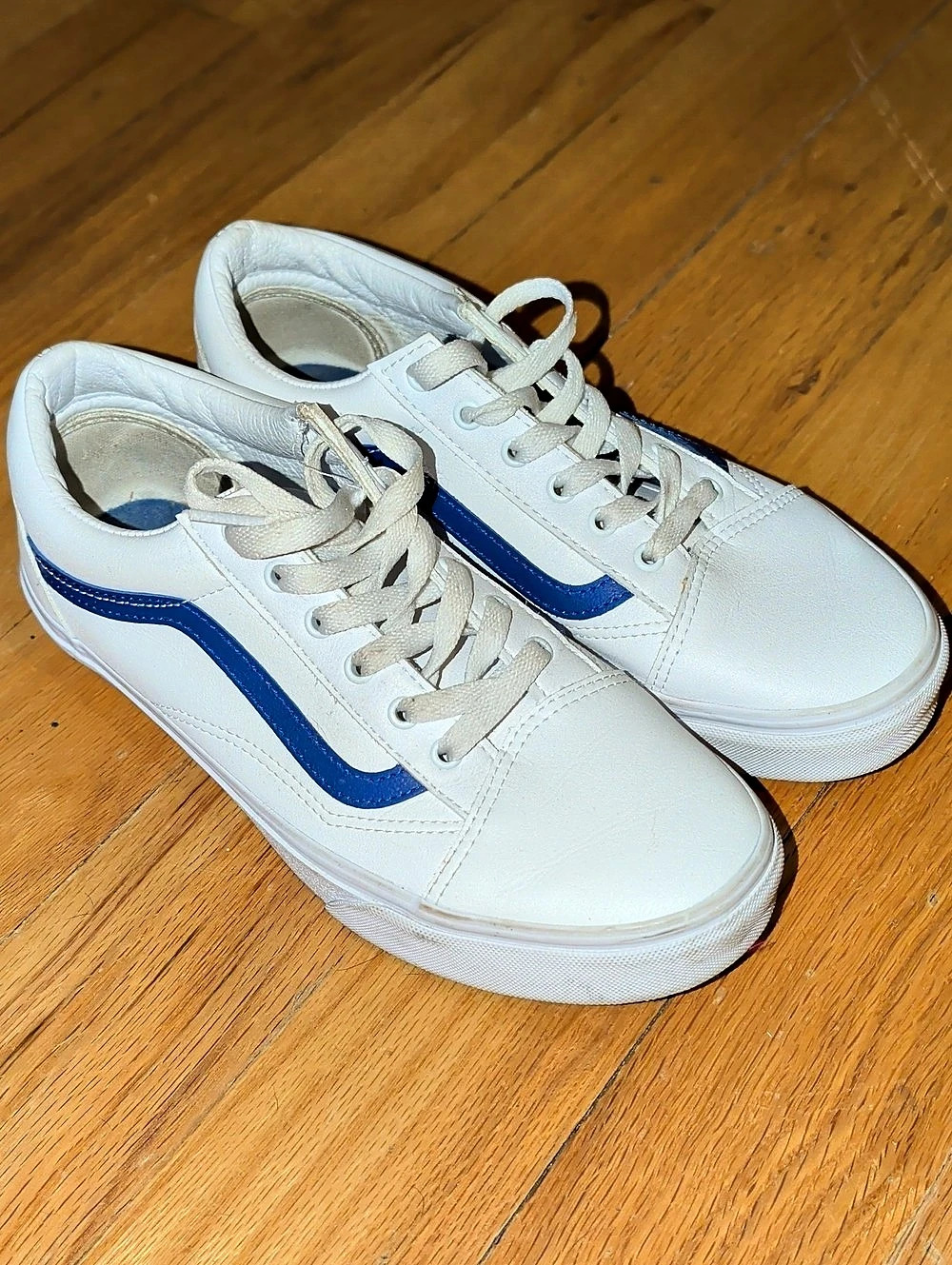 Vans Old Skool Leather White Blue Sneakers US 7.0